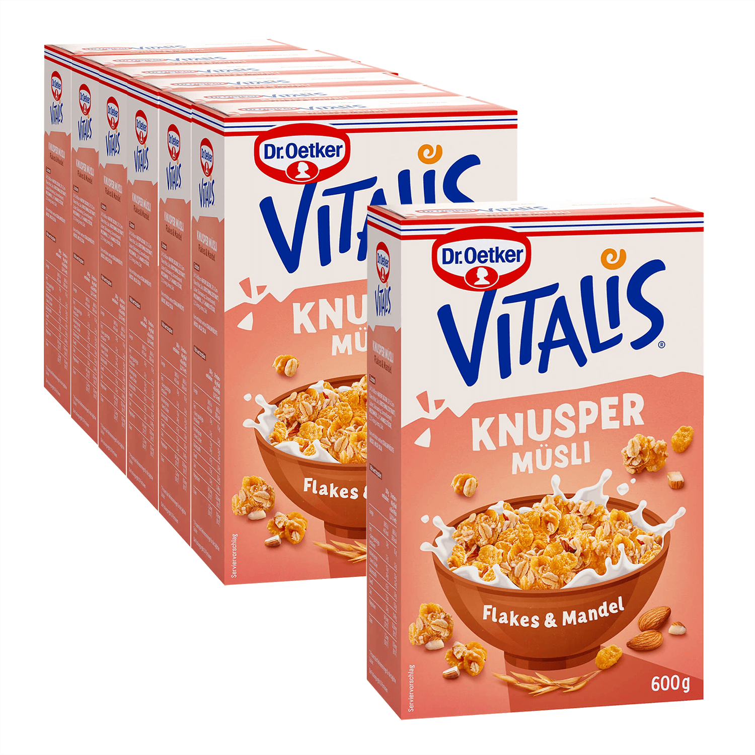 Vitalis Knuspermüsli Flakes+Mandeln, 6er Pack + 1 gratis