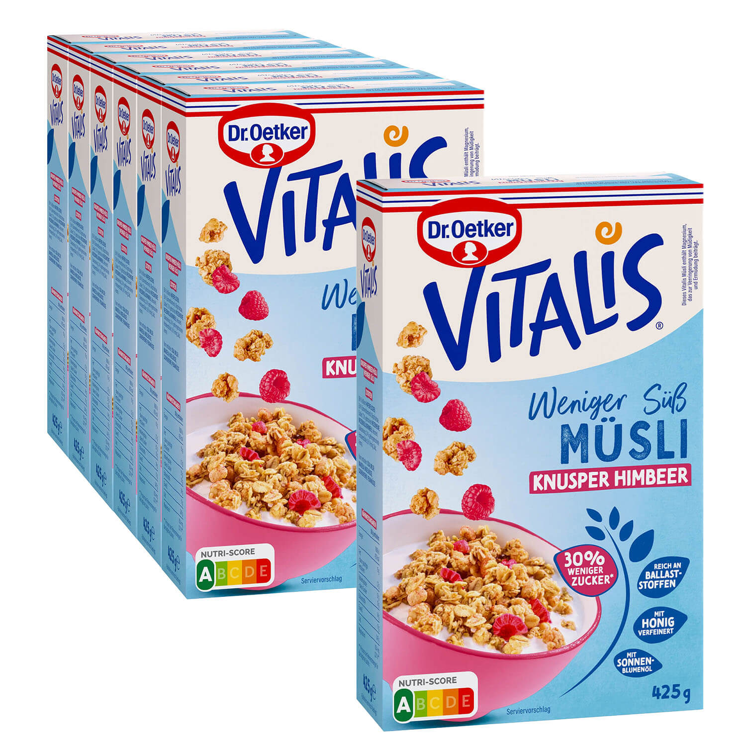 Vitalis Weniger süß Knusper Himbeer, 6er Pack + 1 gratis