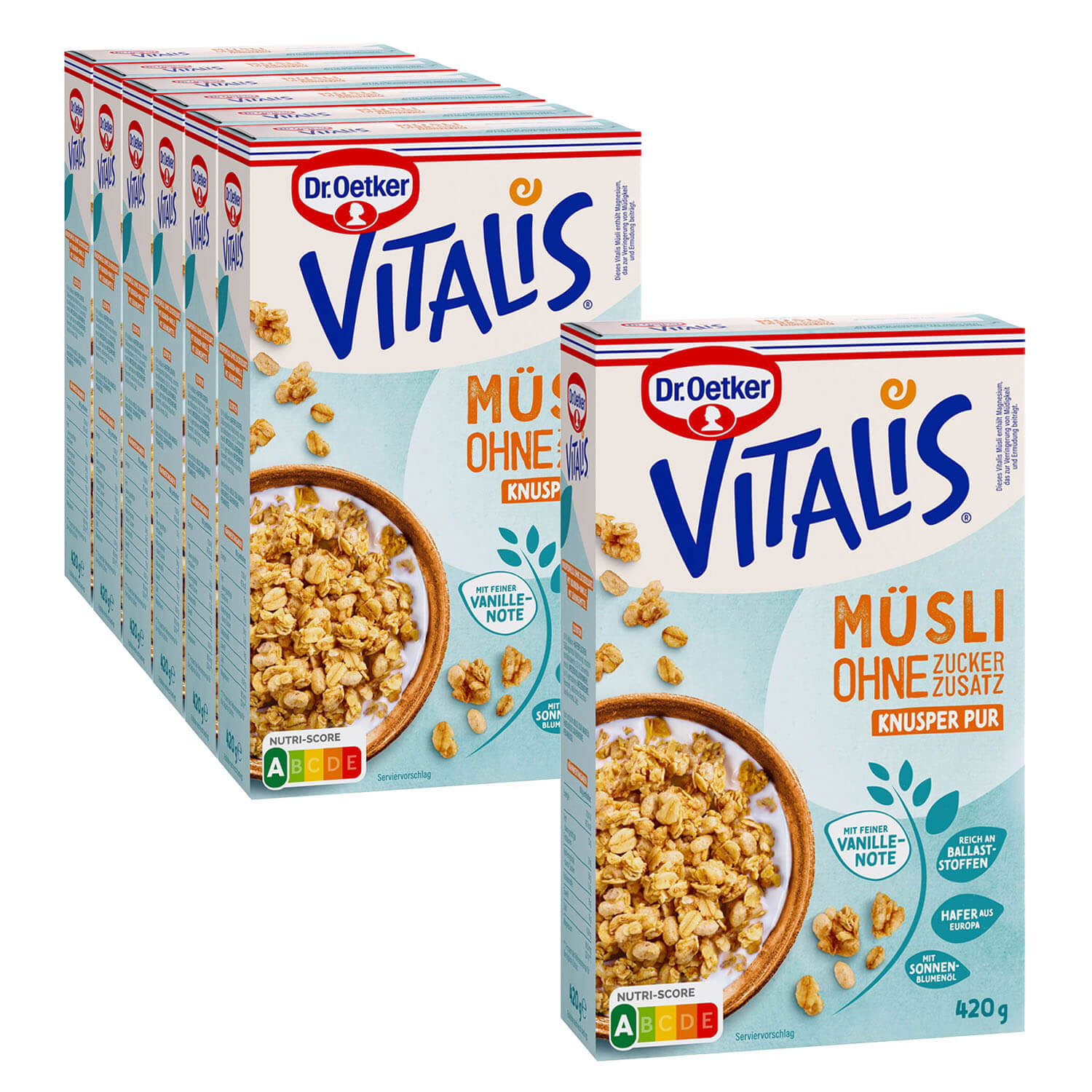 Vitalis ohne Zuckerzusatz Knusper Pur, 6er Pack + 1 gratis