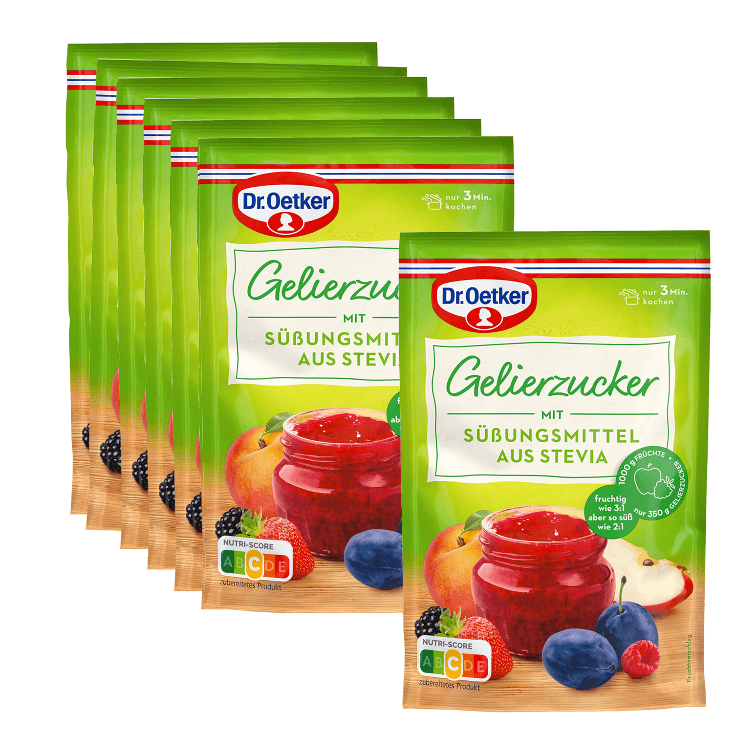 Gelierzucker mit Süßungsmittel aus Stevia, 6er Pack + 1 gratis