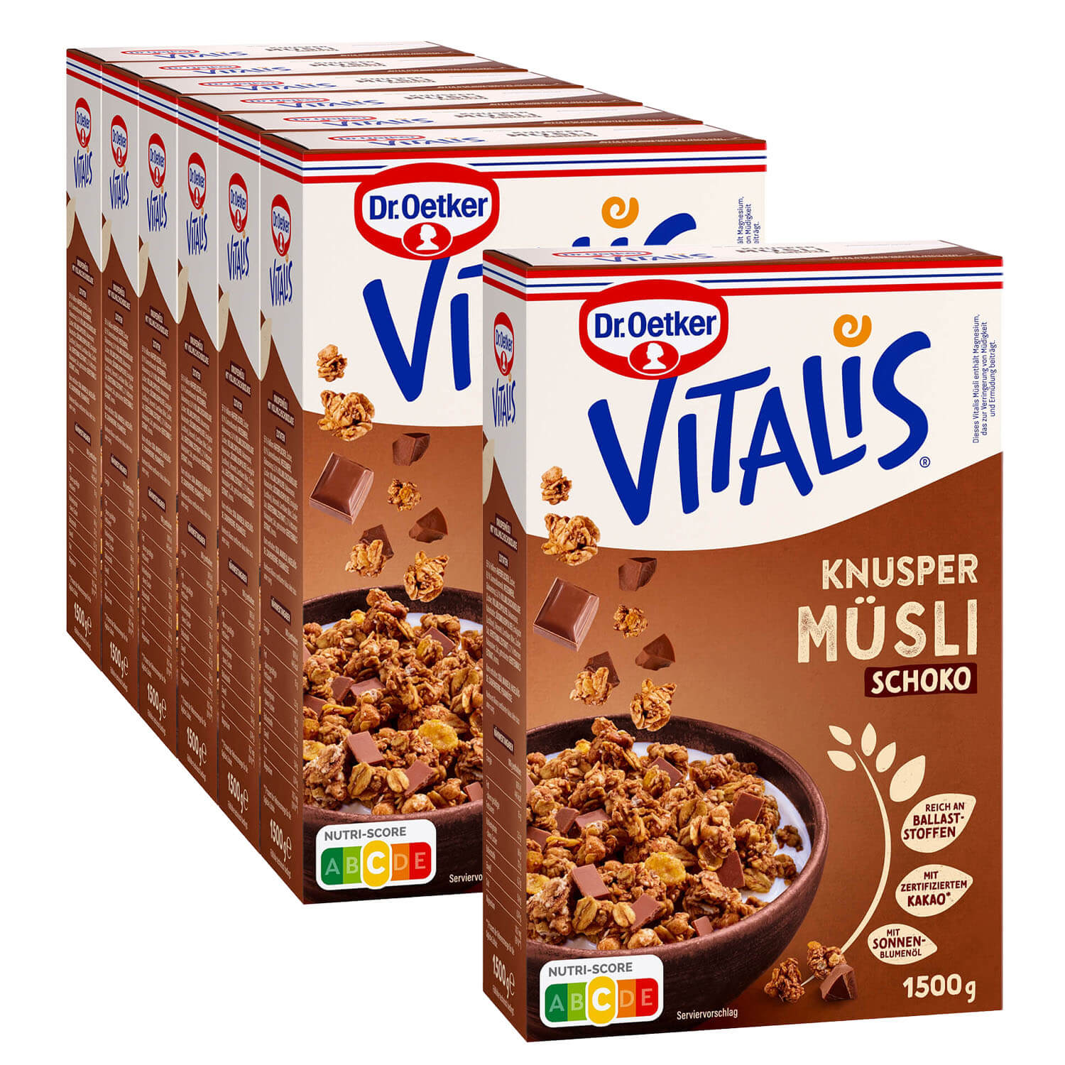 Vitalis Knuspermüsli Schoko 1500g, 6er Pack + 1 gratis