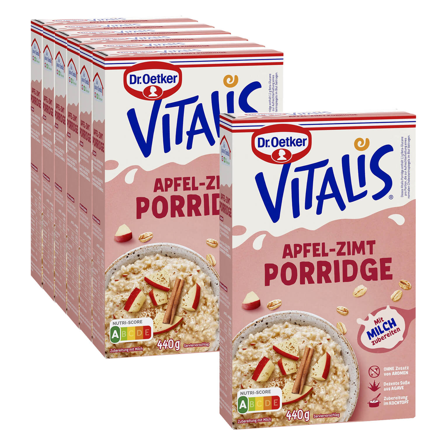 Vitalis Porridge Großpackung Apfel-Zimt, 6er Pack + 1 gratis