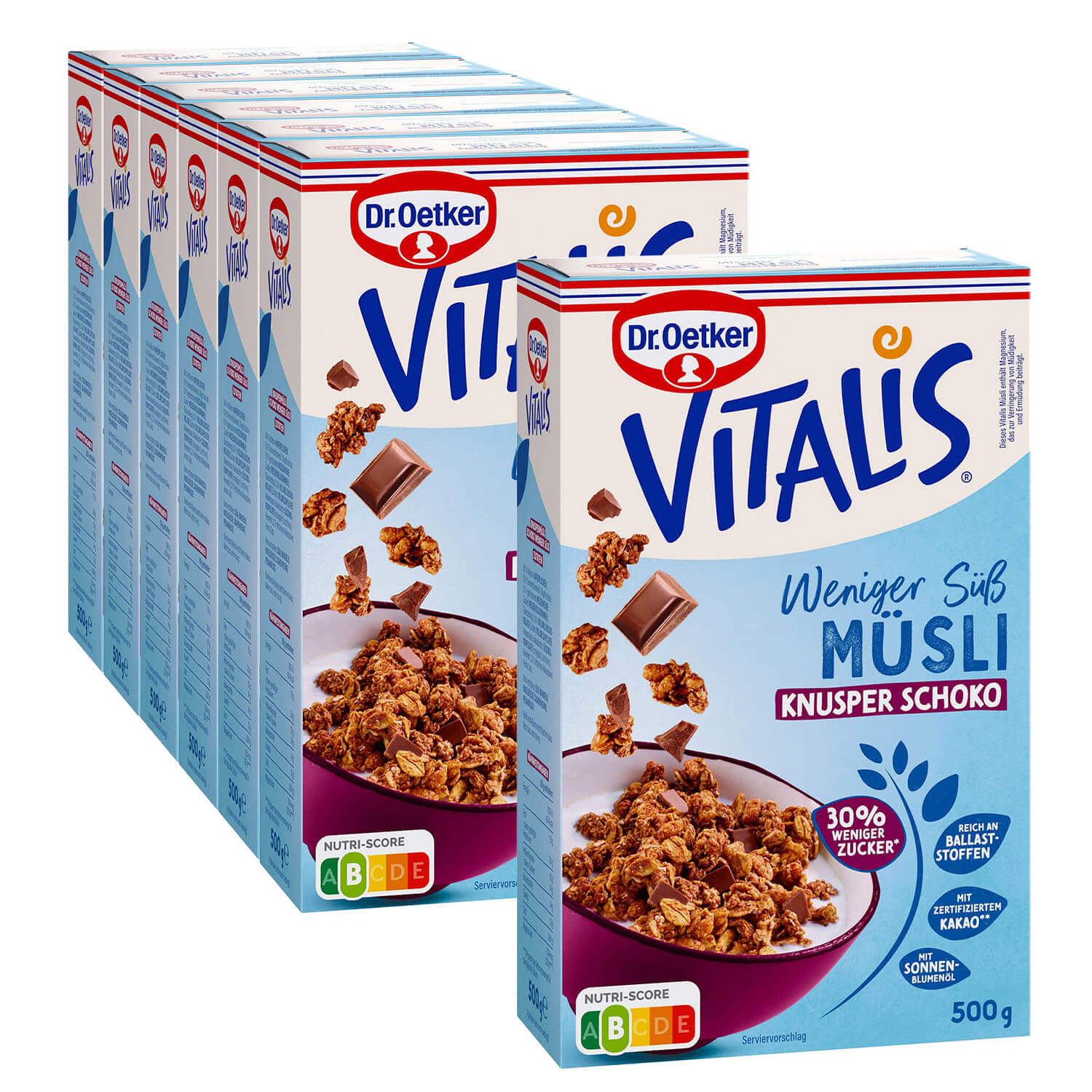 Vitalis Weniger süß Knusper Schoko, 6er Pack +1 gratis