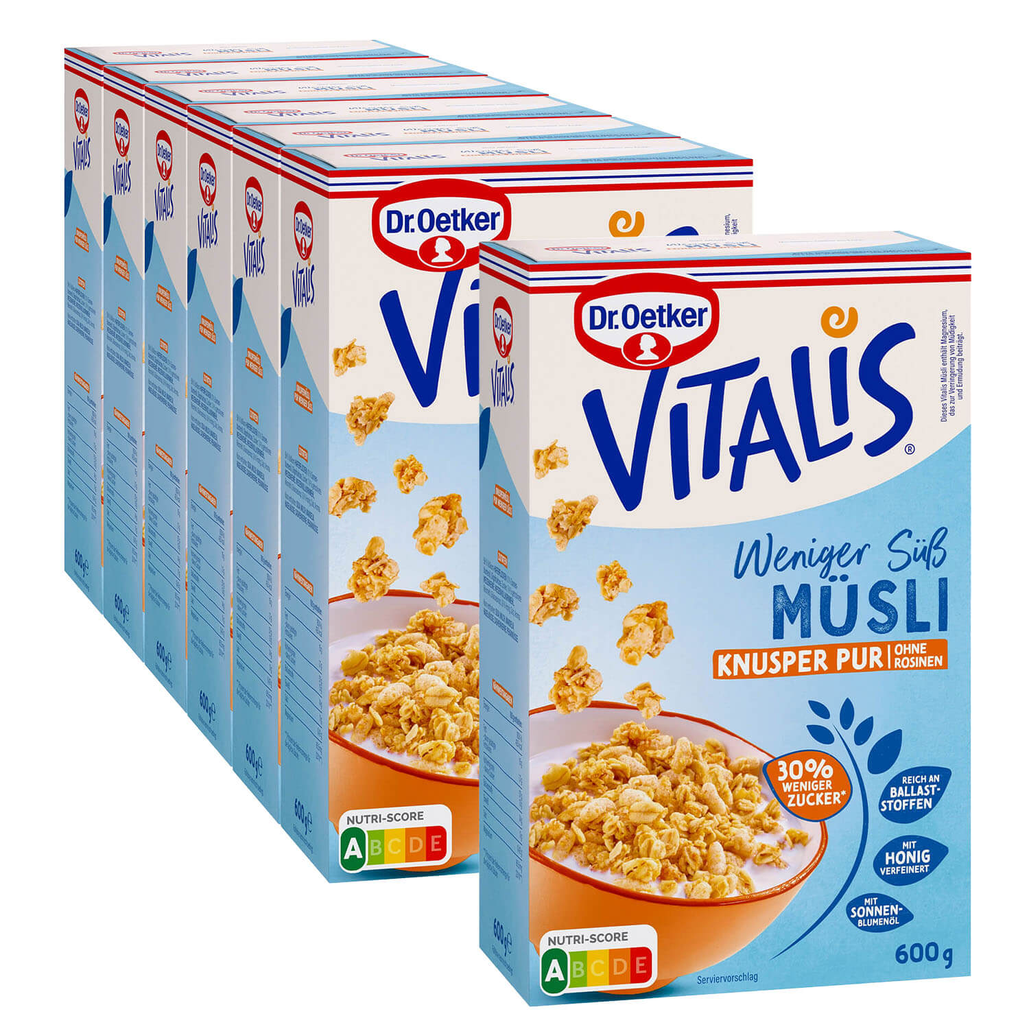 Vitalis Weniger süß Knusper Pur, 6er Pack + 1 gratis