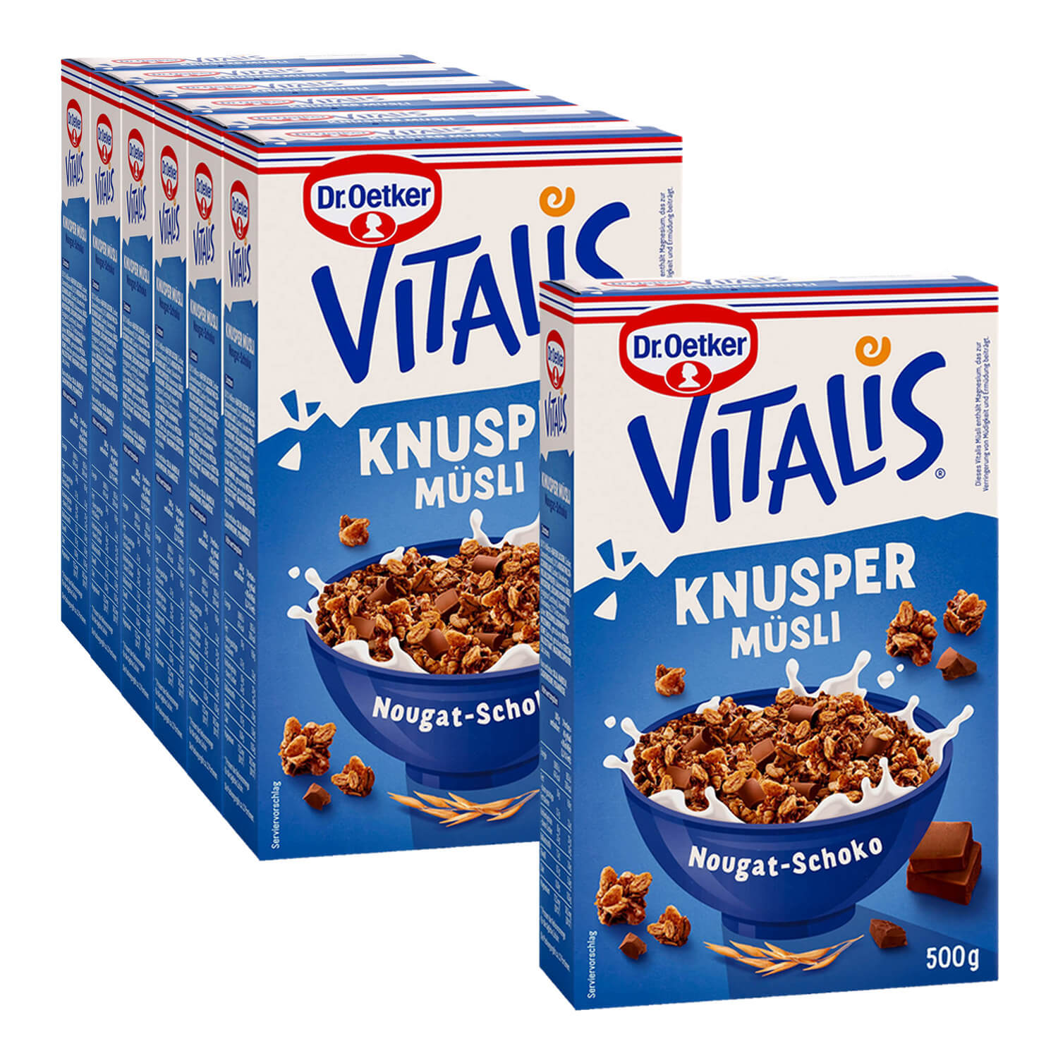 Vitalis Knuspermüsli Nougat-Schoko, 6er Pack + 1 gratis