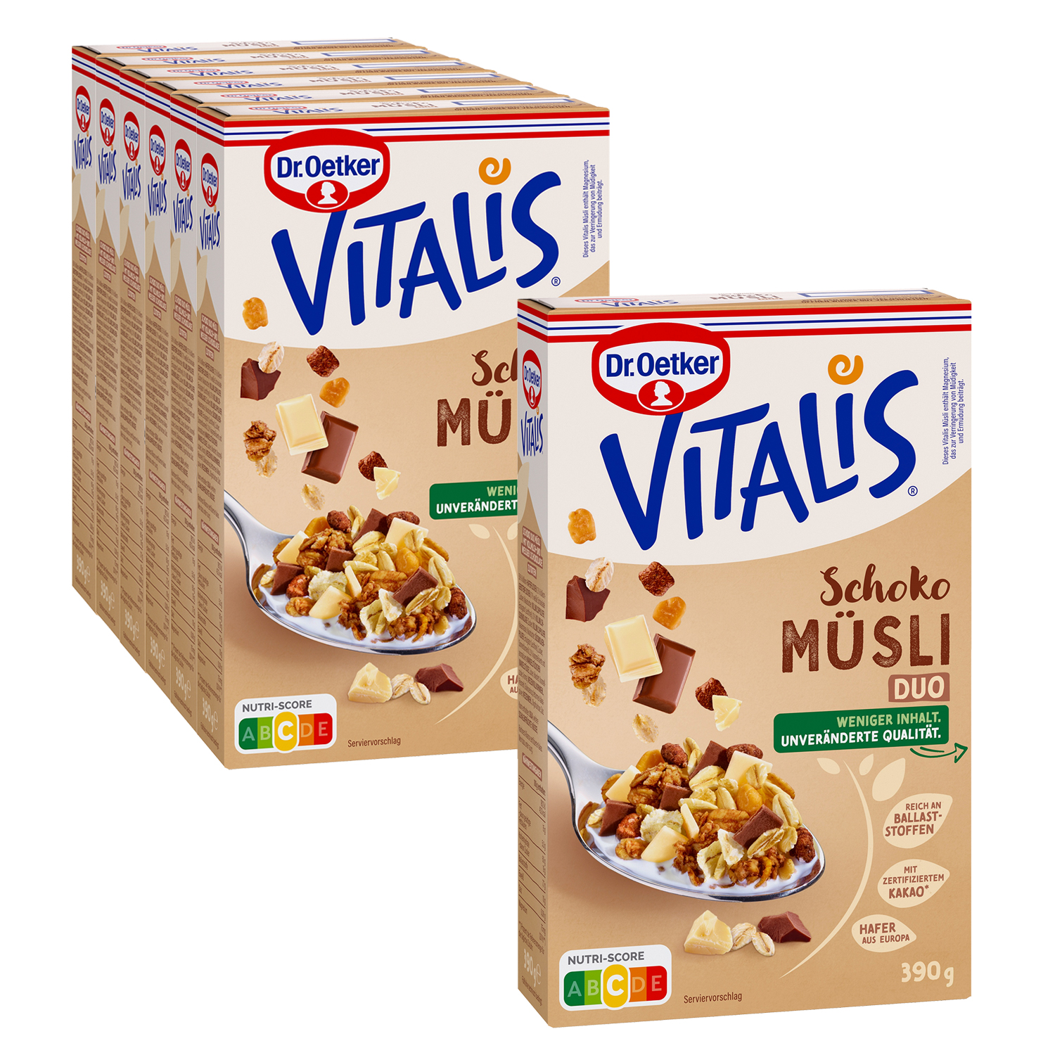 Vitalis Schoko Duo Müsli, 6er Pack + 1 gratis