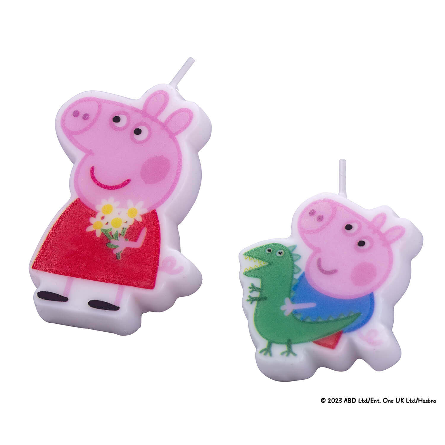 Motiv-Kerzen mit Halter "Peppa und Schorsch", 2-tlg.