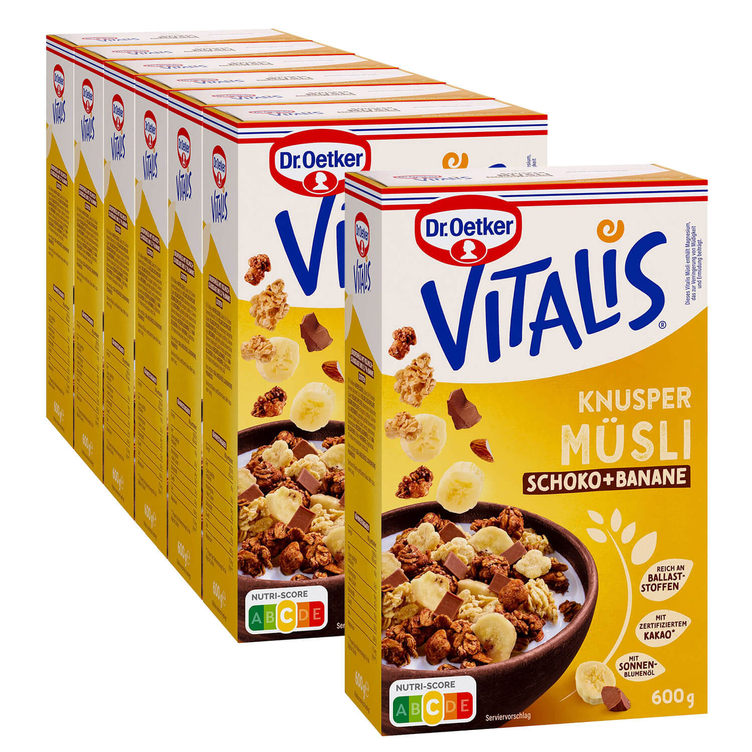 Vitalis Knuspermüsli Schoko Banane, 6er Pack + 1 gratis