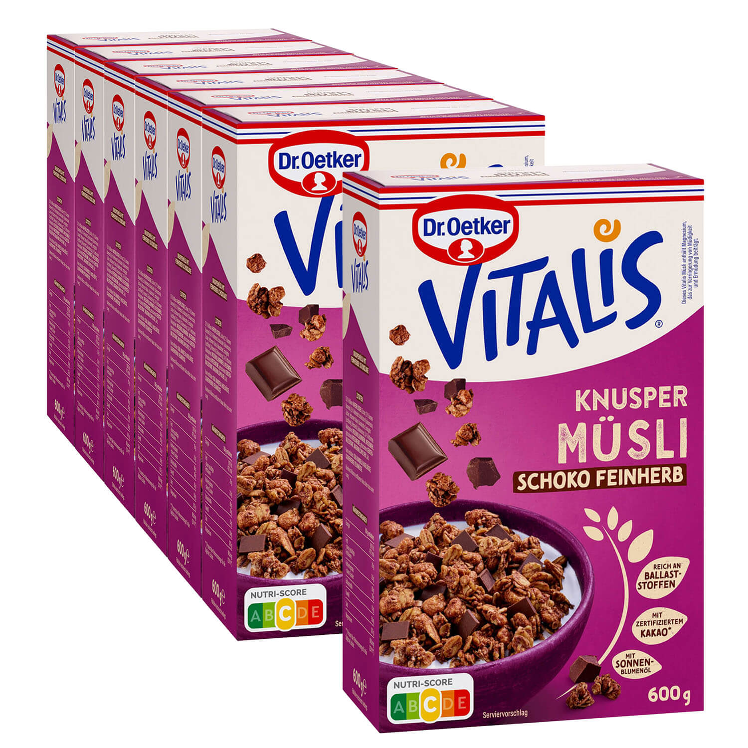 Vitalis Knuspermüsli Schoko feinherb, 6er Pack + 1 gratis