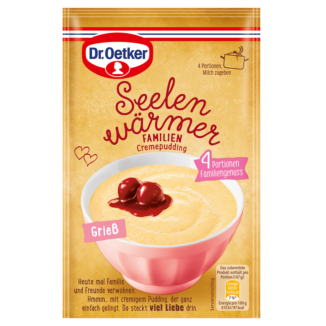 Seelenwärmer Familien-Cremepudding Grieß